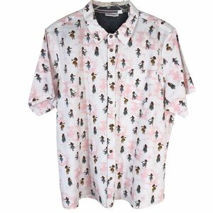 Ron Jon’s Men's Button Down Hawaiian Shirt with Pink and Brown Hula Girls.